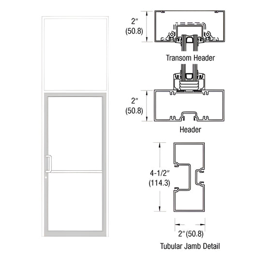 FR91552 white Kynar aluminum transom frame with tubular jambs and threshold, diagram for 36 84 commercial door.
