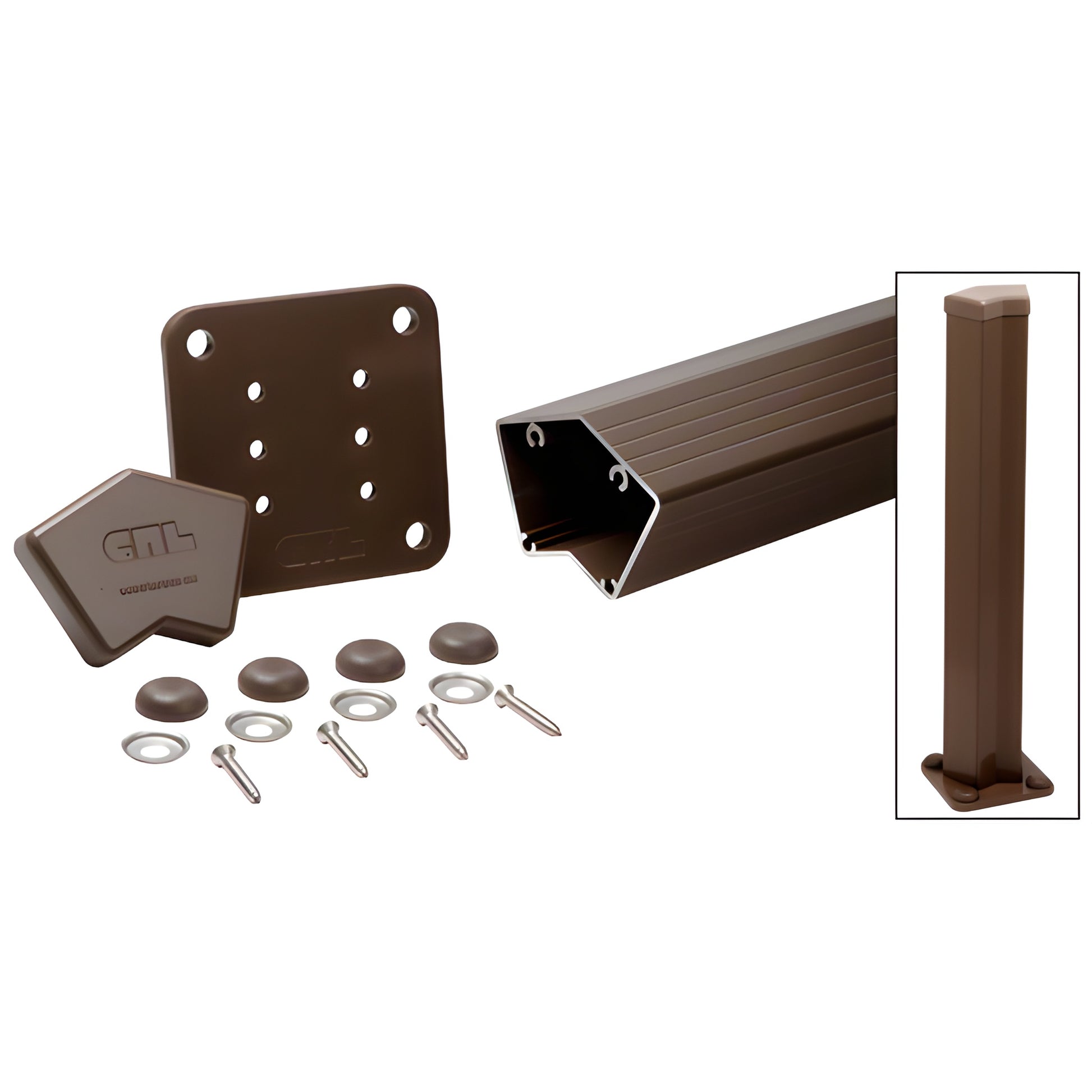 Matte bronze 135 aluminum 36-37in post kit with base plate, cap, gasket, screws and bolt cover buttons (SKU 1P536KBRZ)