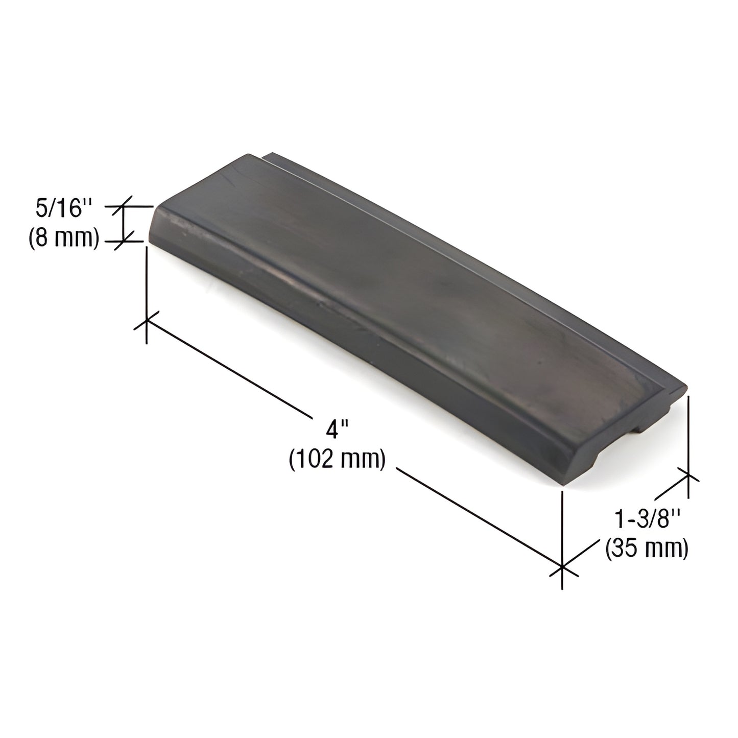 Black glazing setting block (SB633), 4" x 1-3/8" x 5/16", for horizontals meeting structural glazed verticals