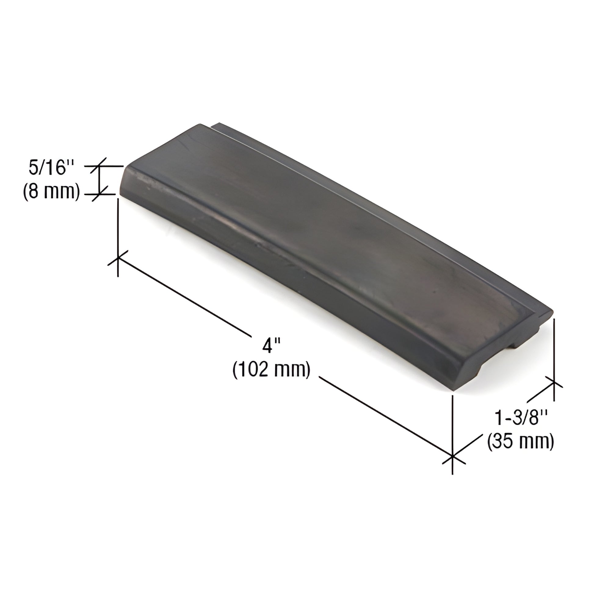Black glazing setting block (SB633), 4" x 1-3/8" x 5/16", for horizontals meeting structural glazed verticals