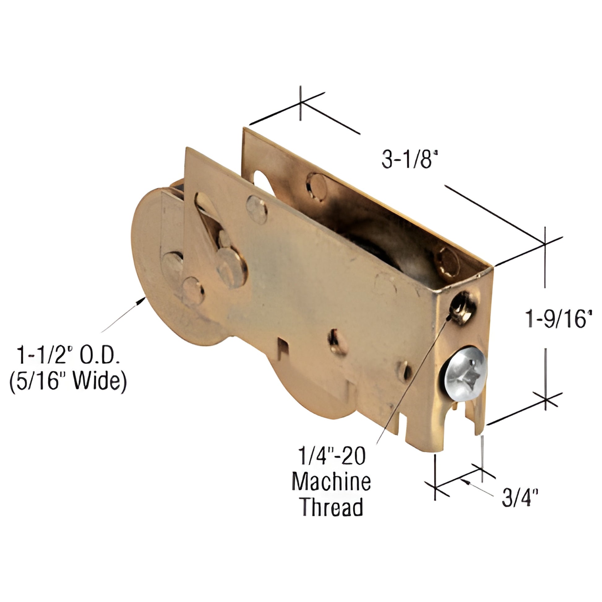 D1904 adjustable tandem steel roller assembly for sliding glass doors - 3/4" housing, 1-9/16" H, 1-1/2" OD wheels