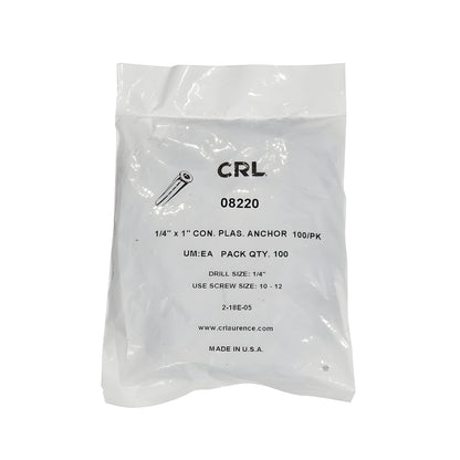 Blue plastic screw anchor for drywall and masonry, 1 in long, 1/4 in drill hole - SKU 08220