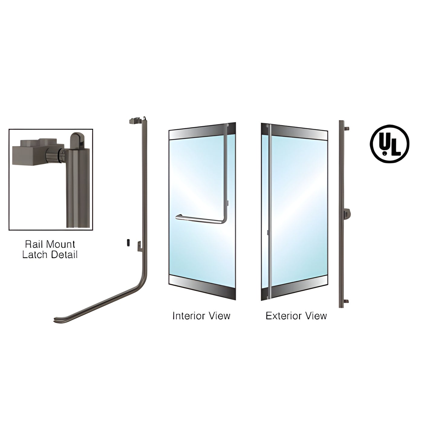 PA100 panic handle (PA100F3RK0RB) oil rubbed bronze rail mount panic bar for 1/2 in glass doors, interior push bar, UL listed