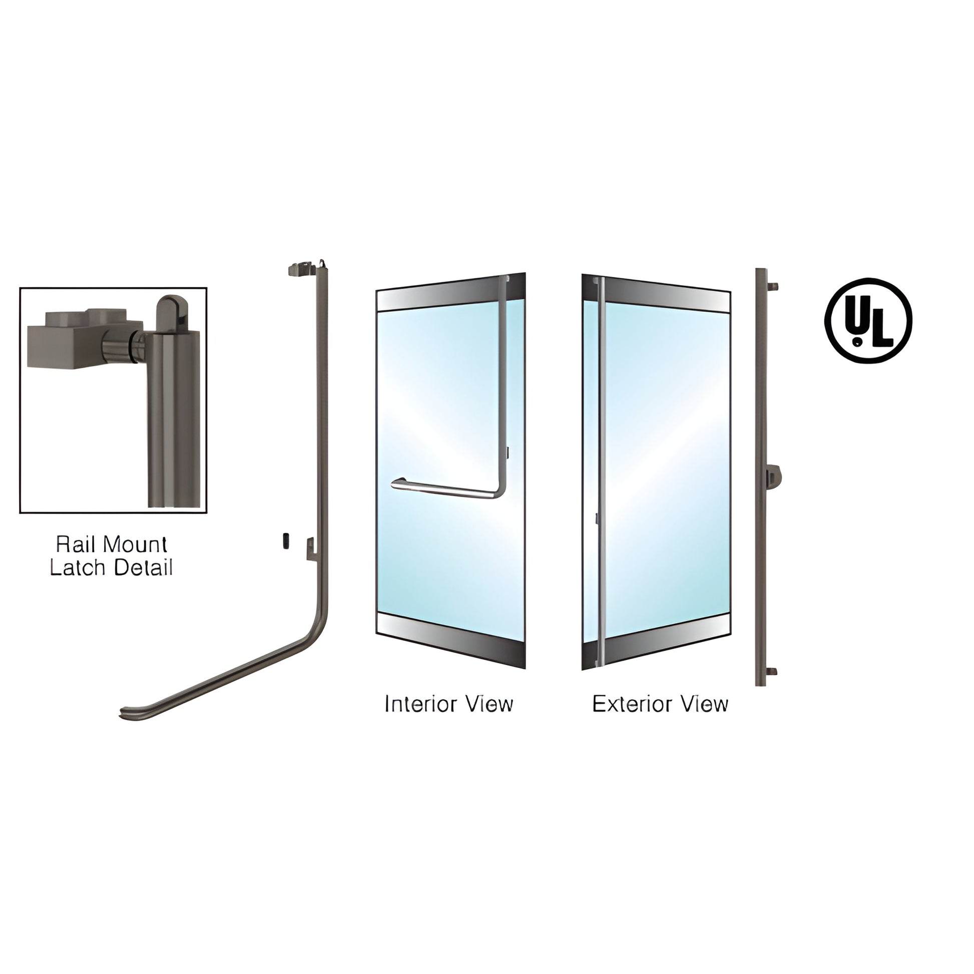 PA100 panic handle (PA100F3RK0RB) oil rubbed bronze rail mount panic bar for 1/2 in glass doors, interior push bar, UL listed