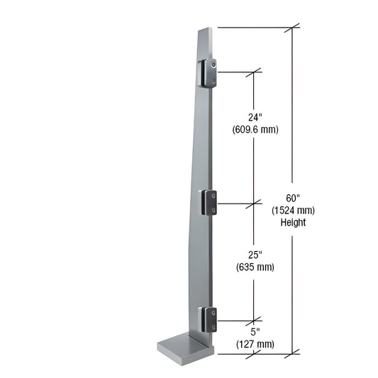 MET60REBS brushed stainless steel 60" Metropolis glass post, 3/4" face trim, three glass clamps, surface-mount base.