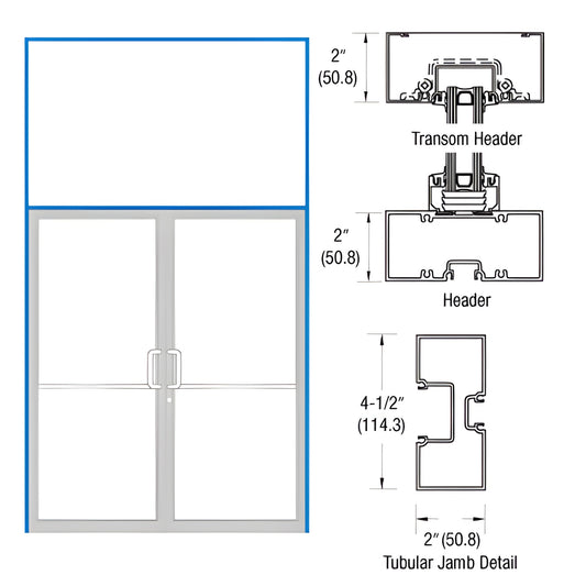 FR92571 aluminum butt-hinge transom frame with transom, tubular jambs and threshold, diagram with 2" and 4-1/2" dimensions