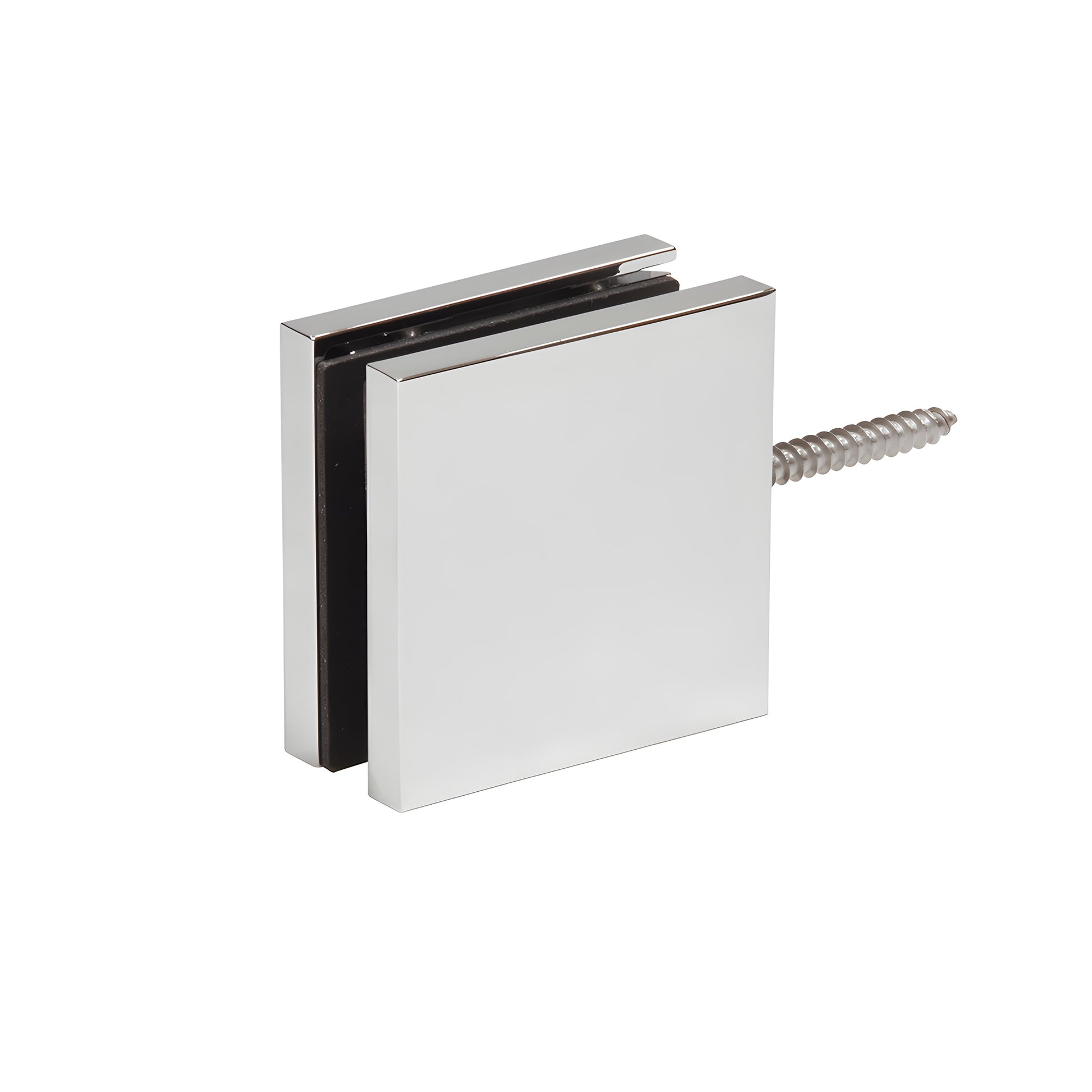 Polished chrome brass Zero Clamp for 3/8-1/2" glass - low-profile concealed frameless shower clamp (SKU CCS4CH)