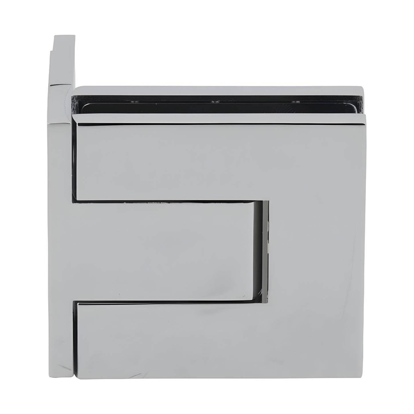 Polished chrome Palermo offset square hinge for 3/8-1/2" frameless glass doors, SKU PAL044CH