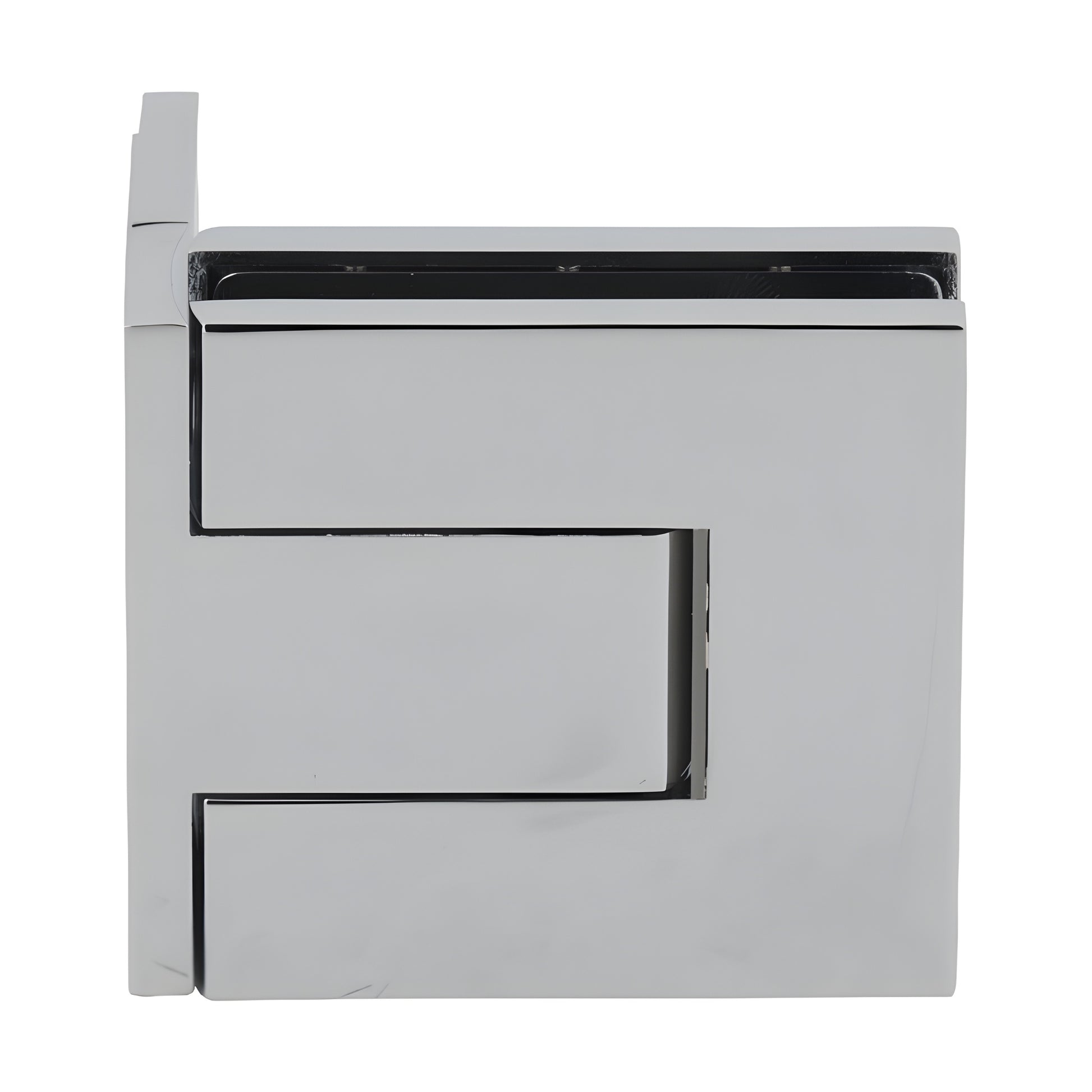 Polished chrome Palermo offset square hinge for 3/8-1/2" frameless glass doors, SKU PAL044CH