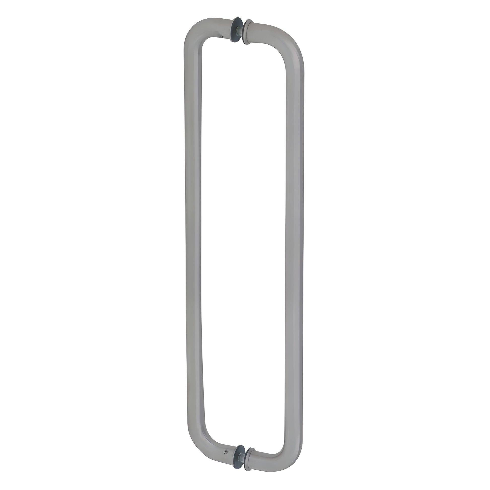 Brushed stainless steel back-to-back glass-mounted pull handle, 24 in center-to-center, fits 3/8-3/4 in tempered glass