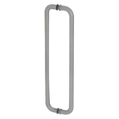 Brushed stainless steel back-to-back glass-mounted pull handle, 24 in center-to-center, fits 3/8-3/4 in tempered glass