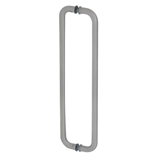 Brushed stainless steel back-to-back glass-mounted pull handle, 24 in center-to-center, fits 3/8-3/4 in tempered glass