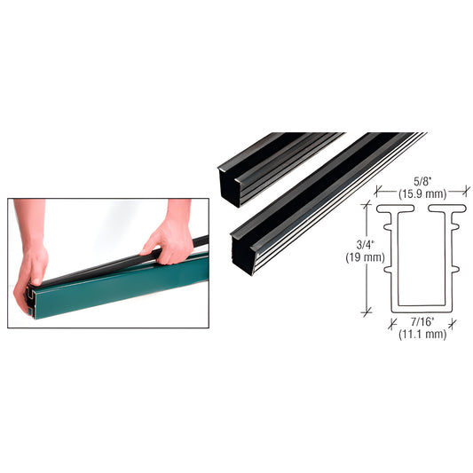 GV36BL: black rigid push-in vinyl glazing gasket, 36 in, fits 6-10 mm (1/4-3/8") tempered glass for aluminum windscreens.