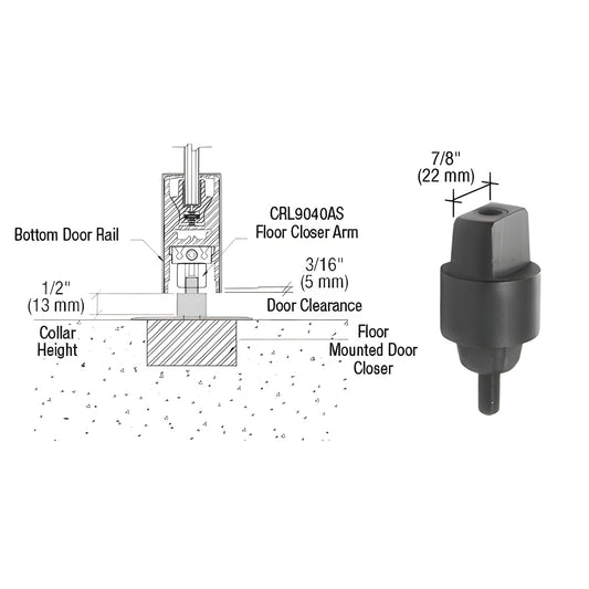 CRL9040S13 flat tapered spindle and collar for floor-mounted door closers, 1/2" collar height.