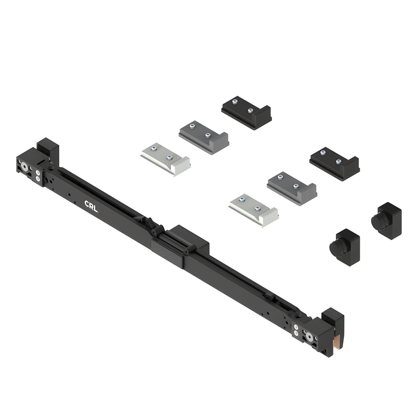 CRL695SBK double-sided softbrake sliding door kit - black rail with mounting blocks and end caps, for heavy glass doors.