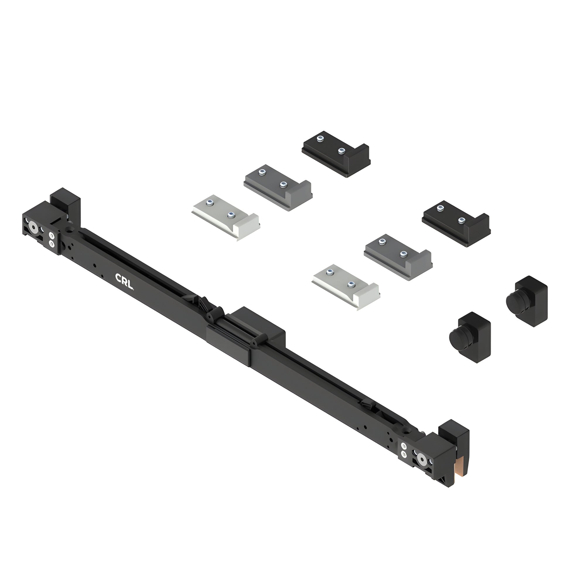 CRL695SBK double-sided softbrake sliding door kit - black rail with mounting blocks and end caps, for heavy glass doors.