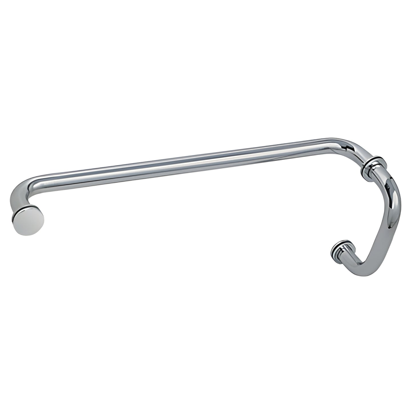 BM6X18PN polished nickel 6" pull with 18" towel bar combo for frameless glass shower, tubular brass handle.