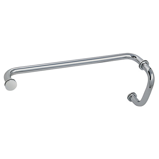BM6X18PN polished nickel 6" pull with 18" towel bar combo for frameless glass shower, tubular brass handle.