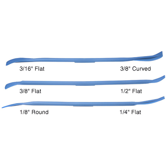 CRL Sealant Spatula Set AB556 - three blue dual-ended tapered caulking tools (7-1/4") for six joint widths, with pouch