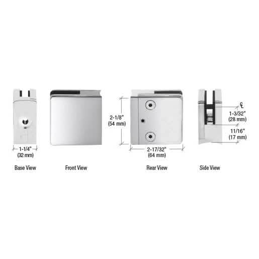 Polished stainless base clamp for 1/2" and 9/16" glass, ideal for secure installations.