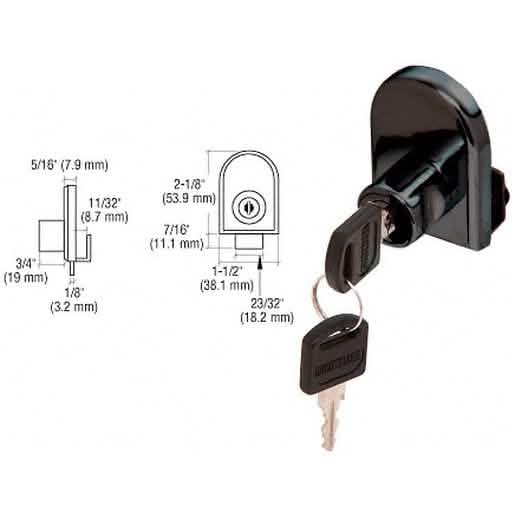 CRL Black Cabinet Lock for Hinged Glass Door - Secure, stylish, randomly keyed lock.