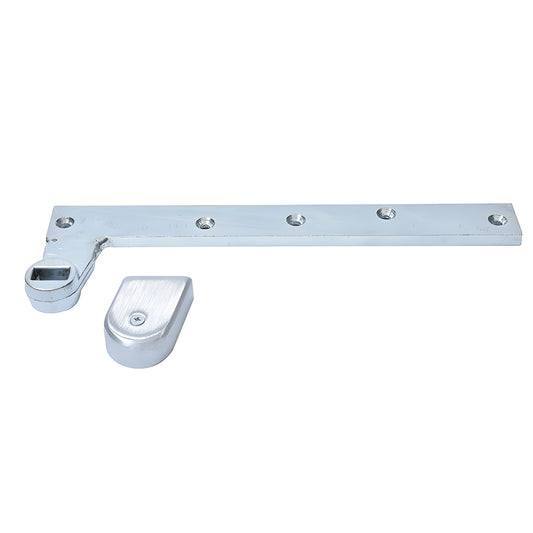 Dormakaba offset bottom arm, satin chrome, right-hand, fits 7/8" flat tapered spindle - SKU 95323RHSC