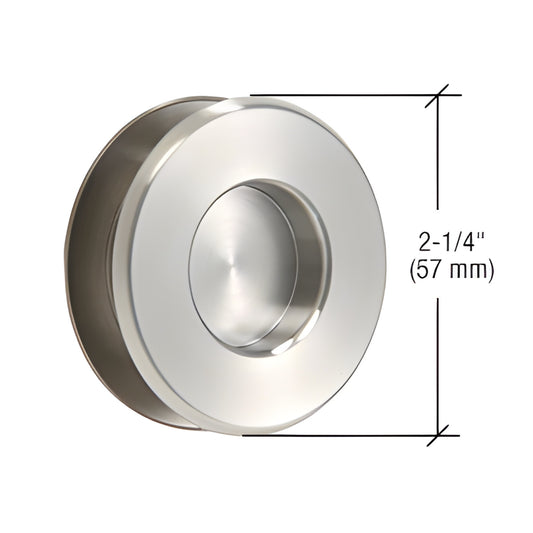 Brushed stainless low-profile thru-glass recessed pull handle 2-1/4" dia, fits 3/8" glass - SKU 1819BS