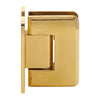 P1N037BR polished brass Pinnacle shower hinge, wall-mount H back plate for 8-12mm glass, beveled corners, self-centering.