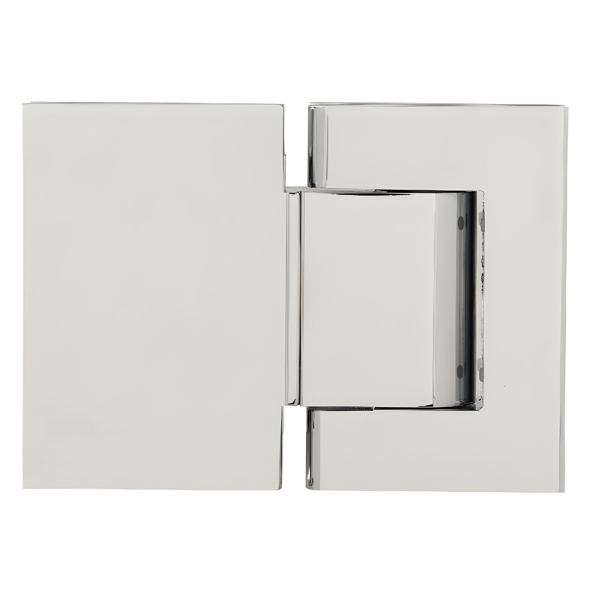 Polished chrome Oil Dynamic self-closing glass hinge, wall-mount full back plate, SKU H8215BTCH