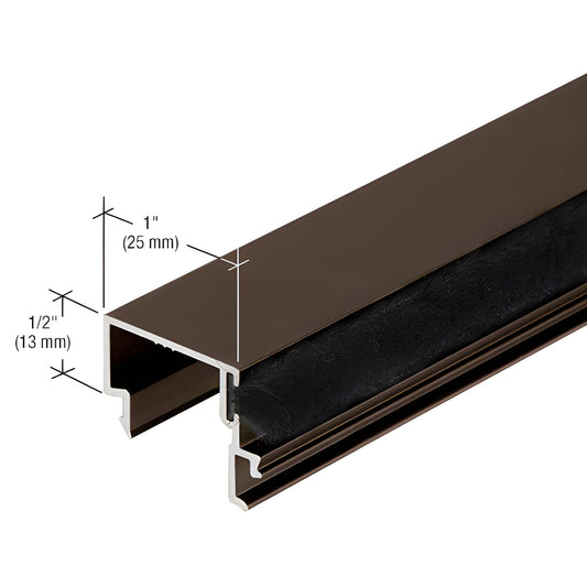 Aluminum extrusion SKU DS04722, black bronze anodized profile with weatherstrip, 1 in x 1/2 in glazing trim