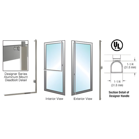 Brushed stainless steel D shape deadbolt handle for glass doors, 1-1/4" D, concealed lock, SKU DDB100F3AKBS