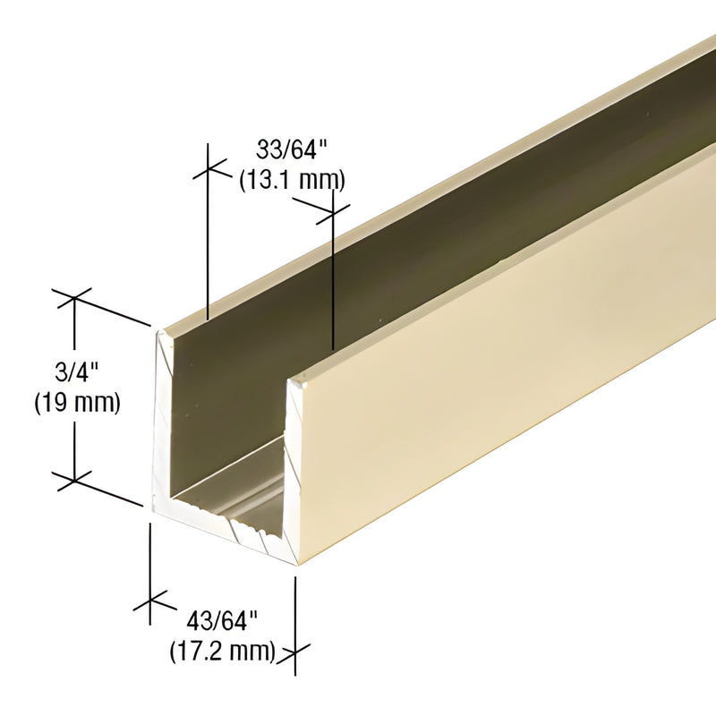 Satin brass deep aluminum U-channel for 3/8-1/2 glass, 3/4 high, 95 length (frameless shower)