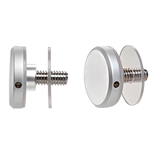 Satin chrome 1-1/4" standoff cap assembly with threaded stud, washers and vinyl sleeve (CAP114SC)
