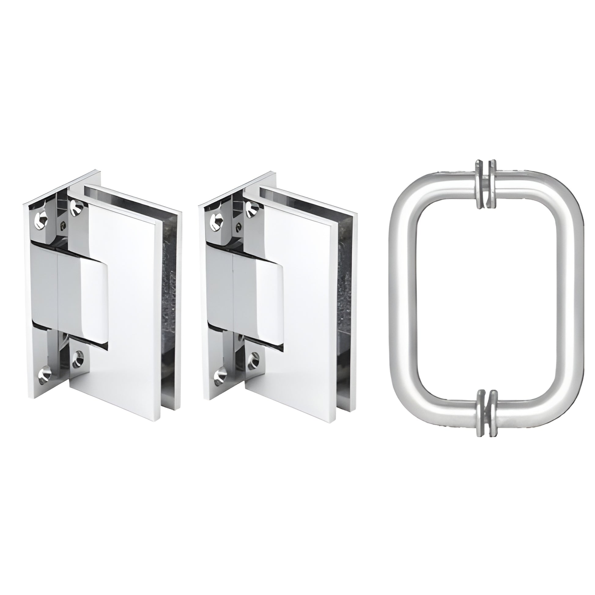 V1ES3CH polished chrome Vienna wall-mount shower hinges (pair) with tubular back-to-back pull handles for 8-12 mm glass.
