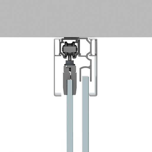 CRL50 Satin Anodized Sliding Door with Fixed Sidelite, Ceiling Mount Kit, Modern Design