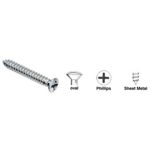 CRL Chrome Oval Head Phillips Tapping Screws, 8x1-1/8", No. 6, Auveco Fix-Kit, Sheet Metal