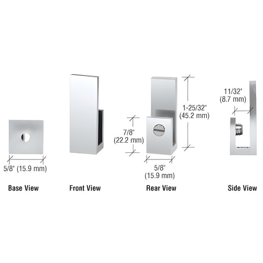 CRL EH42 polished chrome brass J-style set-screw glass clamp for 6-8mm (1/4-5/16") glass, 5/8 3/4 1-25/32 in.