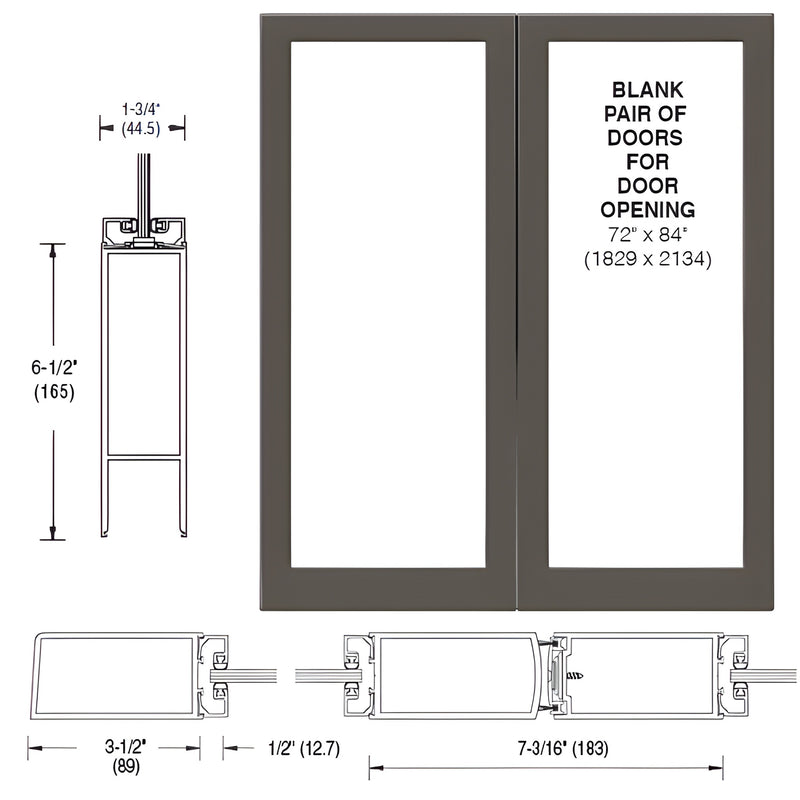 DB42652 white Kynar aluminum blank entrance door pair for 1/4" (6 mm) tempered glass, narrow stiles, fits 72 84 opening