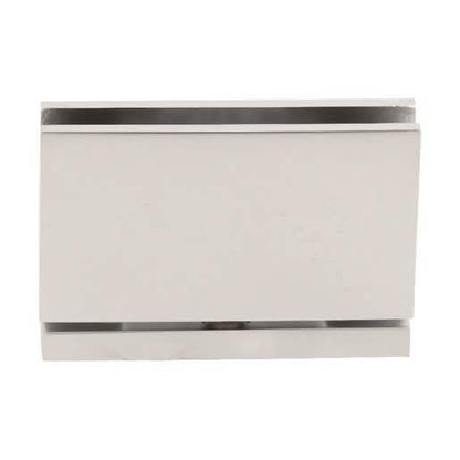 Satin Nickel Cardiff Series Hinge for glass doors, top or bottom mount, sleek and durable.