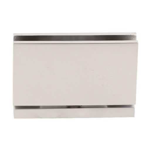 Satin Nickel Cardiff Series Hinge for glass doors, top or bottom mount, sleek and durable.