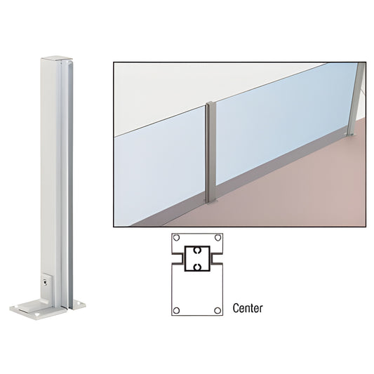 Aluminum satin-anodized D992 center partition post (1-1/8" square) for 1/4" glass, countertop-mounted, SKU D992A36C
