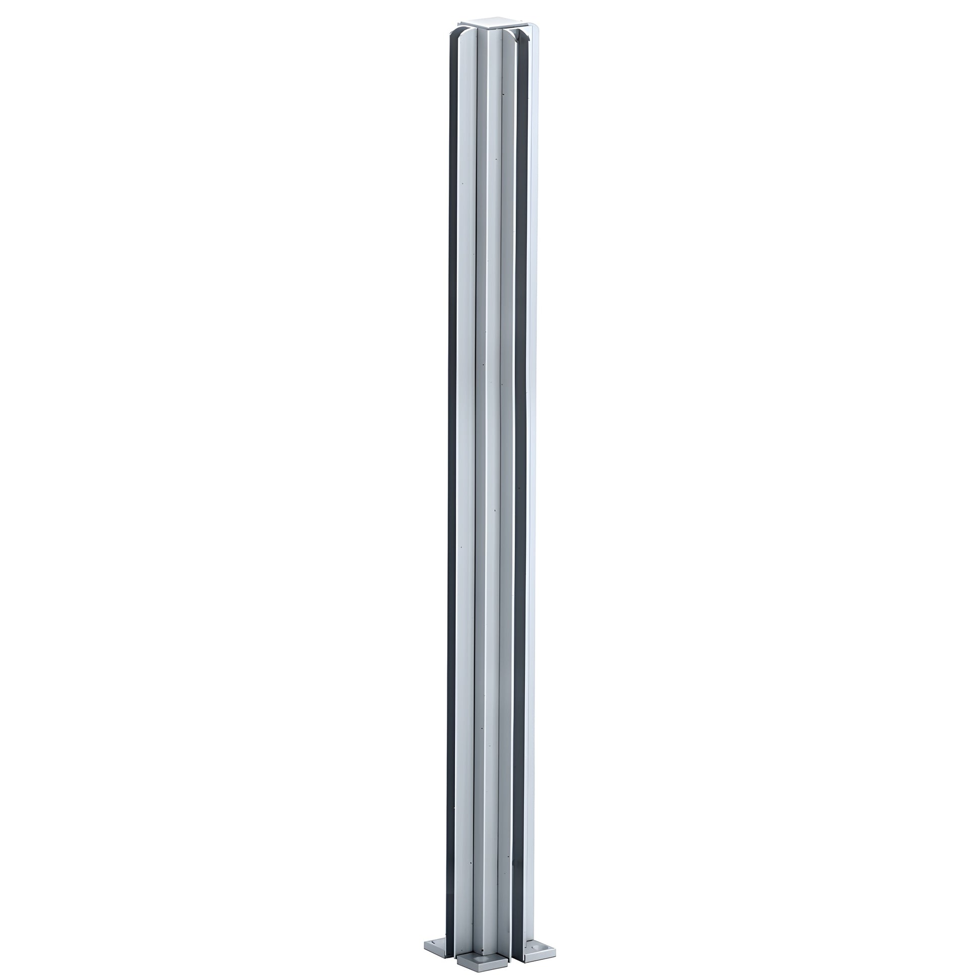 CRL Design Series 3-way satin anodized aluminum partition post (SKU D990A303W) with U-channels for 1/4" tempered glass
