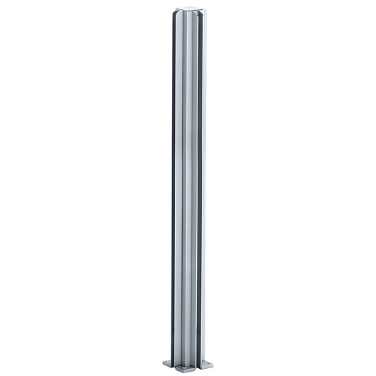 CRL Design Series 3-way satin anodized aluminum partition post (SKU D990A303W) with U-channels for 1/4" tempered glass