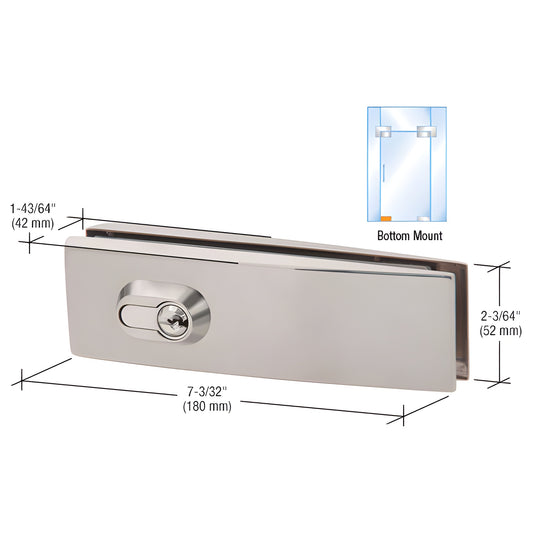 CPL205BS brushed stainless curved European bottom-mount patch lock for 3/8" tempered glass, keyed cylinder
