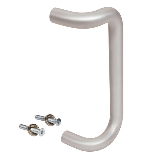 Clear anodized 1 in solid aluminum offset pull handle, single-sided, 10 in c-c, includes thru-bolts. SKU M1741028