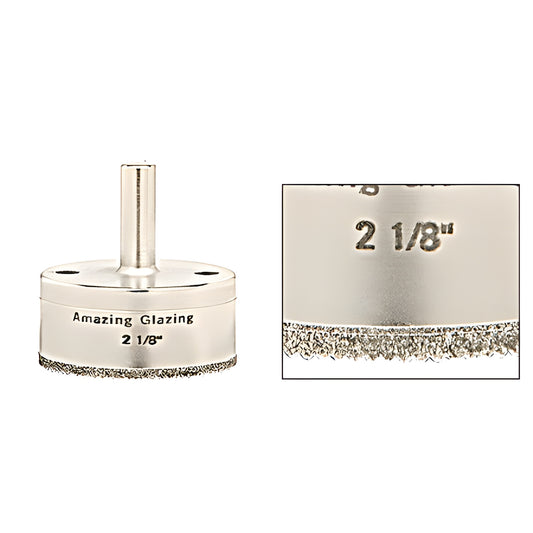 AG218 plated diamond glass drill bit, 2-1/8" diameter, reduced 3/8" round shank, sawtooth edge