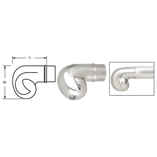 HR15EPS polished stainless steel end-scroll handrail fitting that slips into tubular rail.