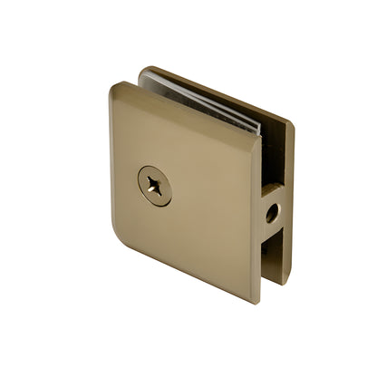 BCU4DBBZ dark brushed bronze beveled brass wall-mount glass clamp for 3/8-1/2" tempered glass, square profile.