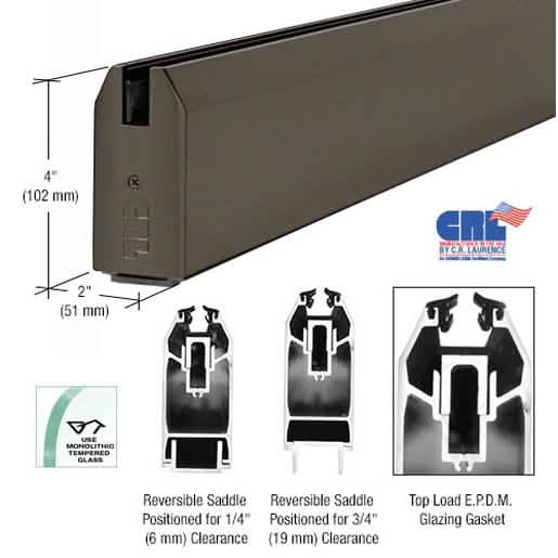 CRL Black Bronze Anodized Tapered Sidelite Rail, 4" x 240", durable and sleek design.