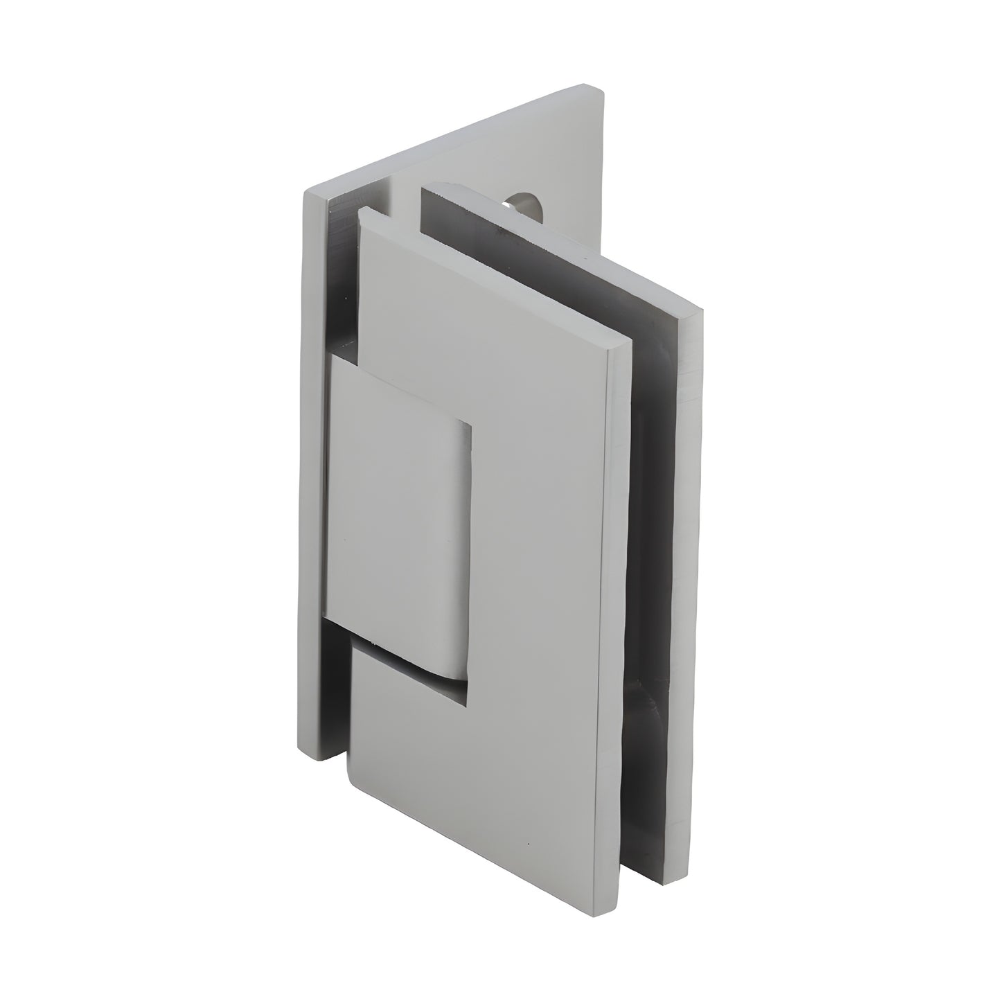 JRG044BN Brushed nickel Junior Geneva wall-mount shower hinge for 1/4-5/16" glass, offset back plate.